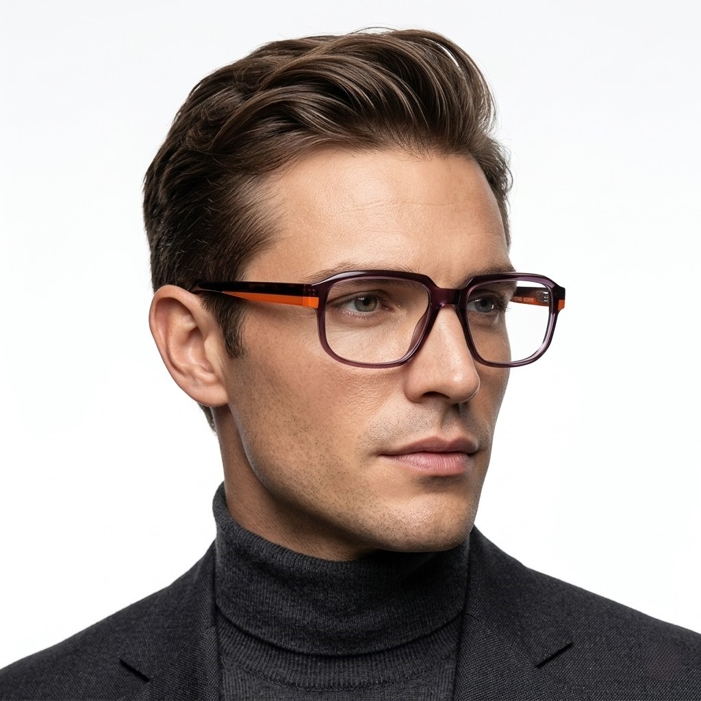Skechers SKS 1008 Retro Geometric Eyeglasses – Smoked Purple Acetate with Neon Orange Accent Temples (Size: 54-19) - Image 6