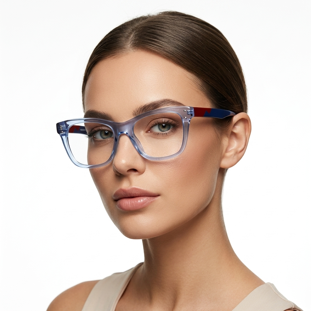 Skechers SKS 1007 Designer Cat-Eye Eyeglasses – Crystal Blue Acetate Frames with Two-Tone Temples (Size: 51-20) - Image 2