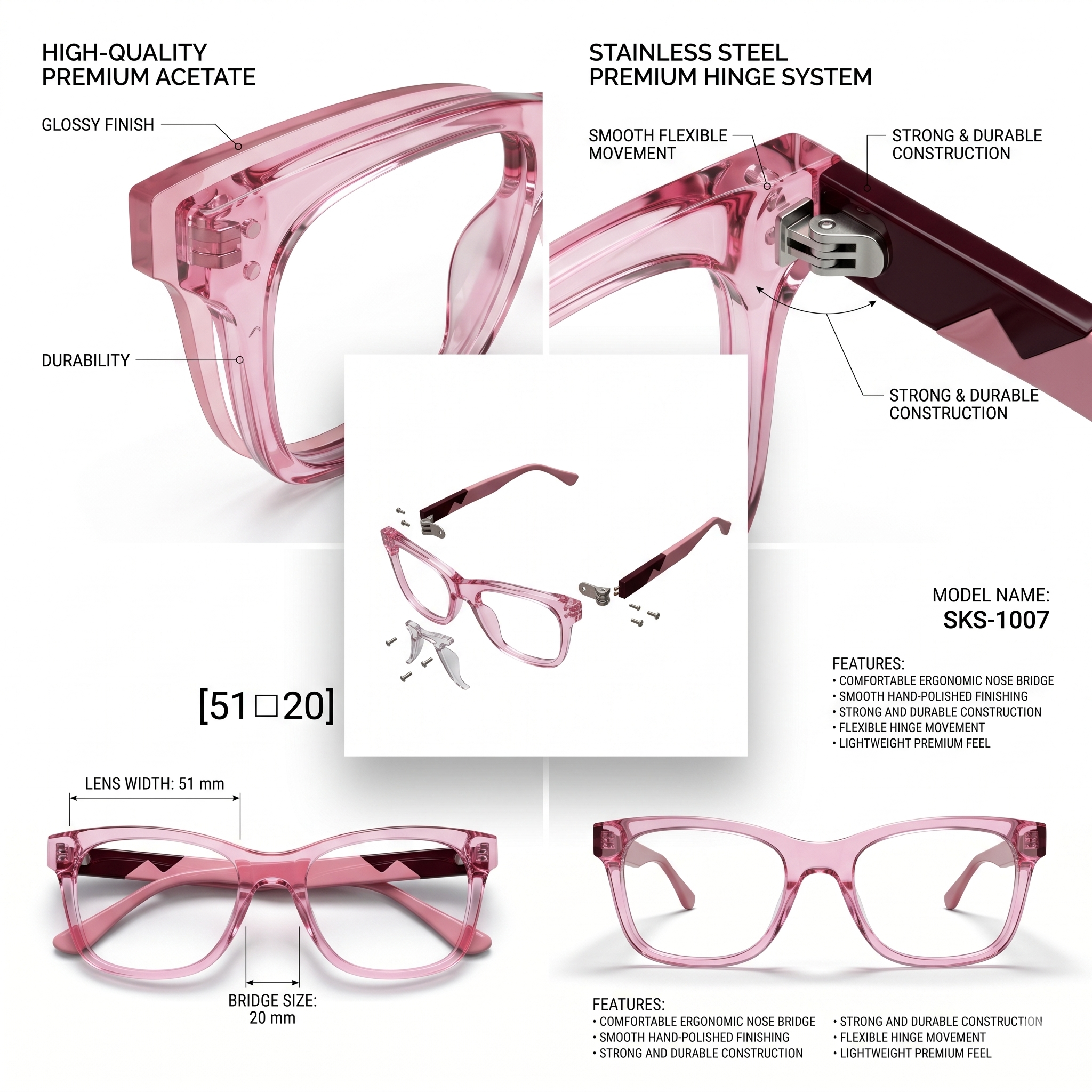 Skechers SKS 1007 Designer Cat-Eye Eyeglasses – Crystal Grey Acetate with Teal & Slate Blue Temples (Size: 51-20) - Image 2