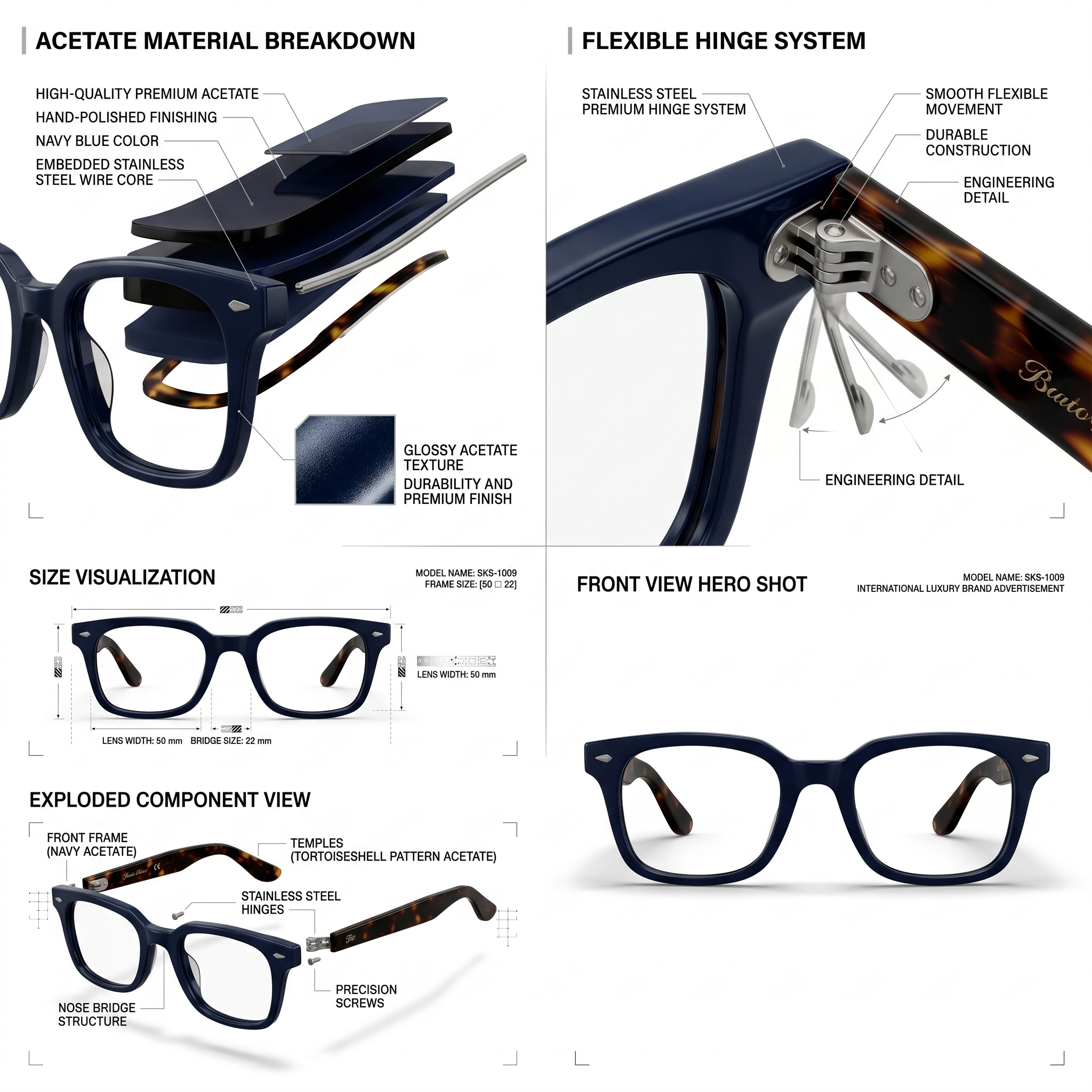 skechers sks 1009 premium square eyeglasses – crystal smoked grey acetate frames for men & women (size: 50 22)
