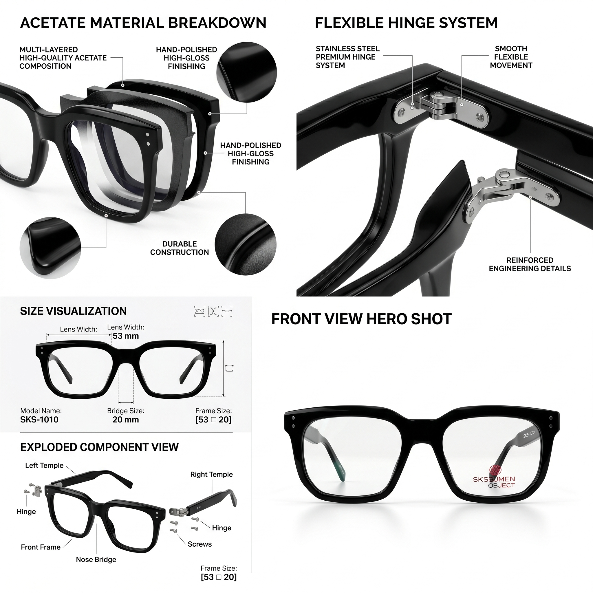 skechers sks 1010 dual tone square eyeglasses – matte black & electric blue layered acetate (size: 53 20)