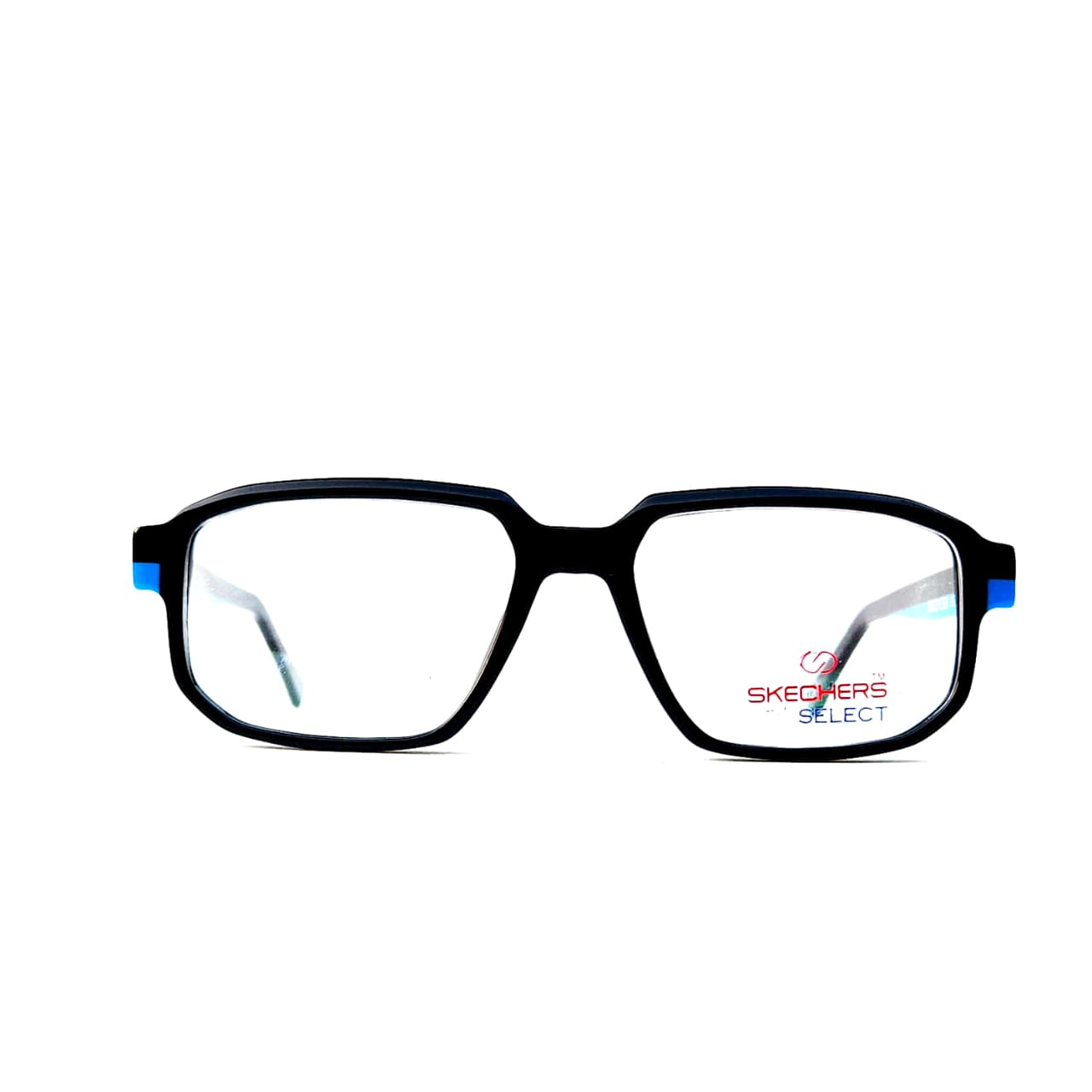 Skechers SKS 1008 Sport-Ready Rectangle Eyeglasses – Solid Black Acetate with Electric Blue Racing Stripe (Size: 54-19) - Image 2