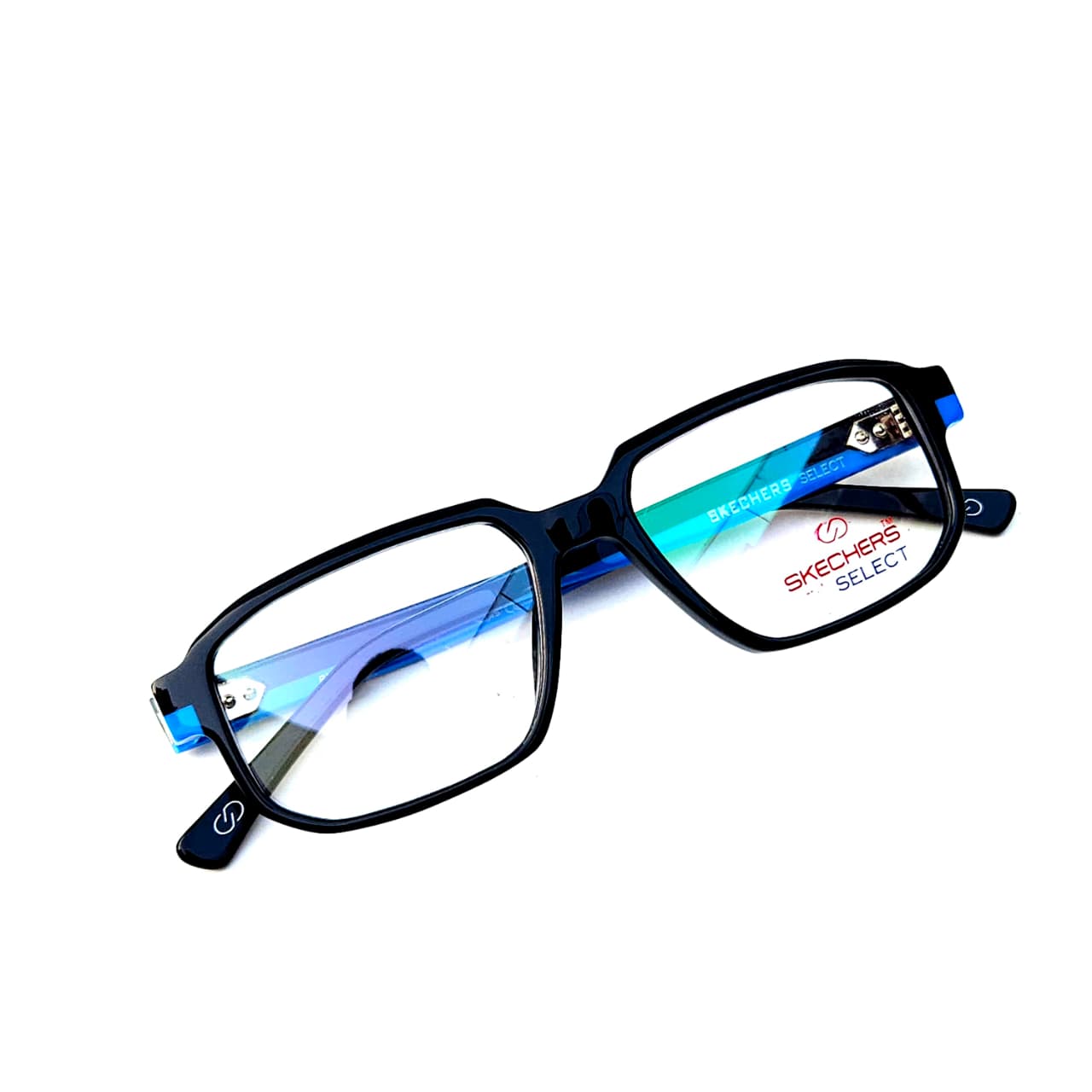 Skechers SKS 1008 Sport-Ready Rectangle Eyeglasses – Solid Black Acetate with Electric Blue Racing Stripe (Size: 54-19) - Image 5