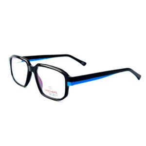 Skechers SKS 1008 Sport-Ready Rectangle Eyeglasses – Solid Black Acetate with Electric Blue Racing Stripe (Size: 54-19)