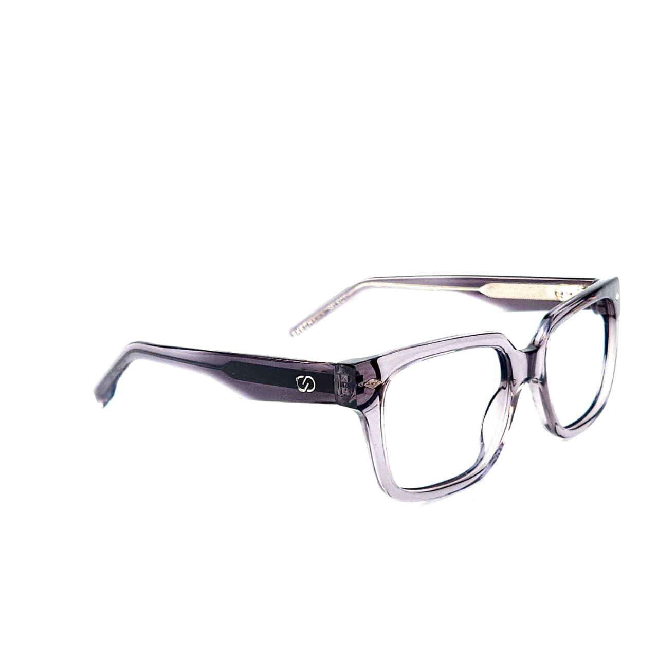 skechers sks 1011 luxury square eyeglasses – translucent charcoal acetate with visible wire core temples (size: 54 20)
