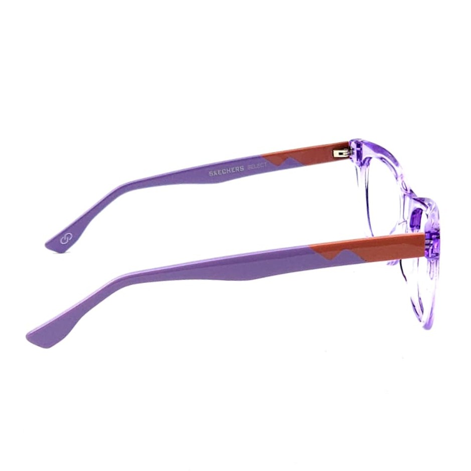 Skechers SKS 1007 Designer Cat-Eye Eyeglasses – Crystal Lavender Acetate with Terracotta & Violet Temples (Size: 51-20) - Image 2