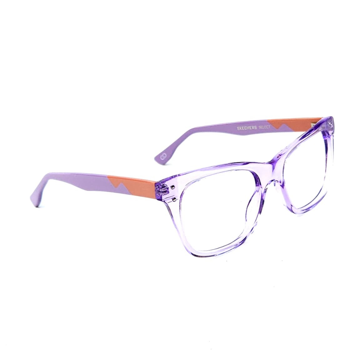 Skechers SKS 1007 Designer Cat-Eye Eyeglasses – Crystal Lavender Acetate with Terracotta & Violet Temples (Size: 51-20) - Image 3