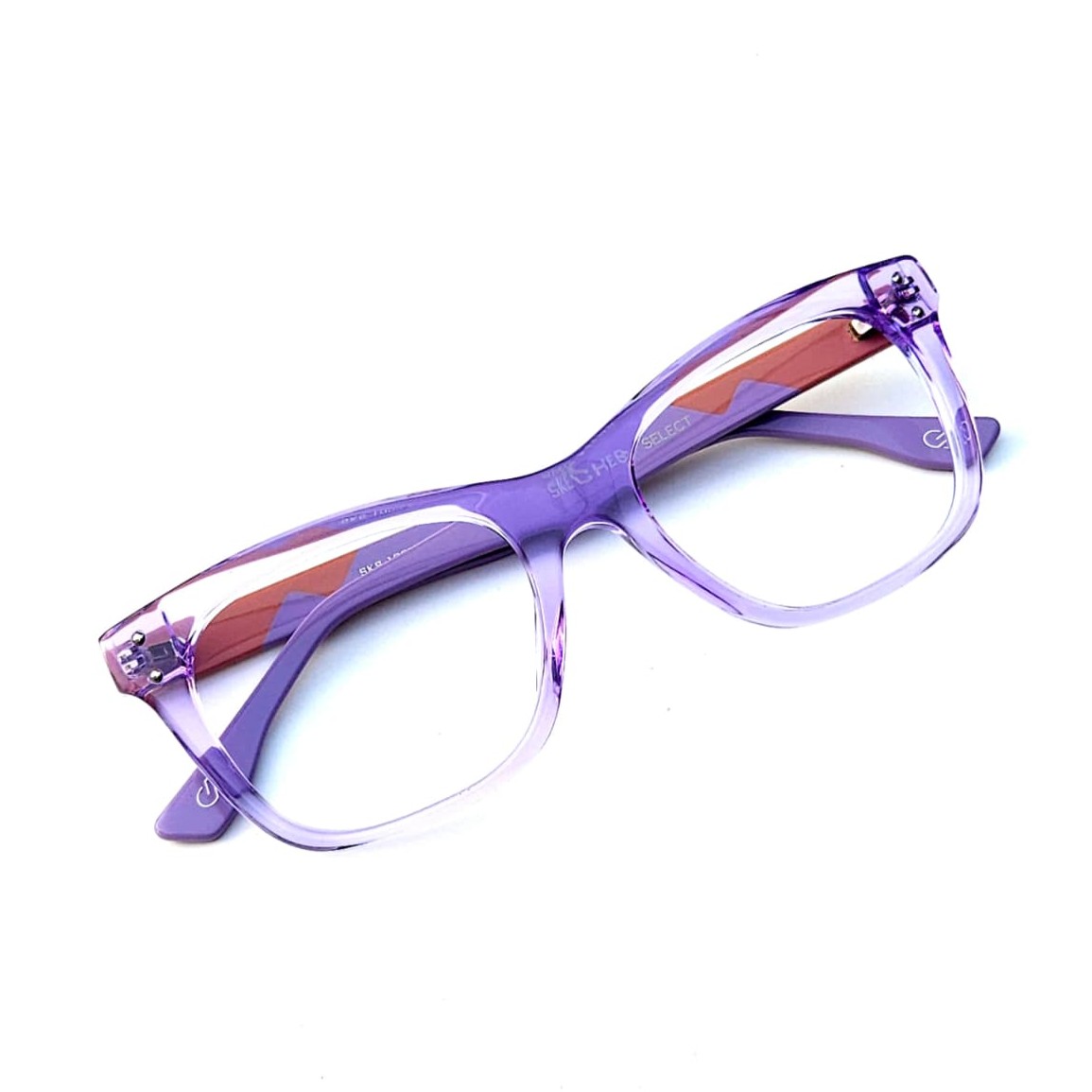 Skechers SKS 1007 Designer Cat-Eye Eyeglasses – Crystal Lavender Acetate with Terracotta & Violet Temples (Size: 51-20) - Image 5