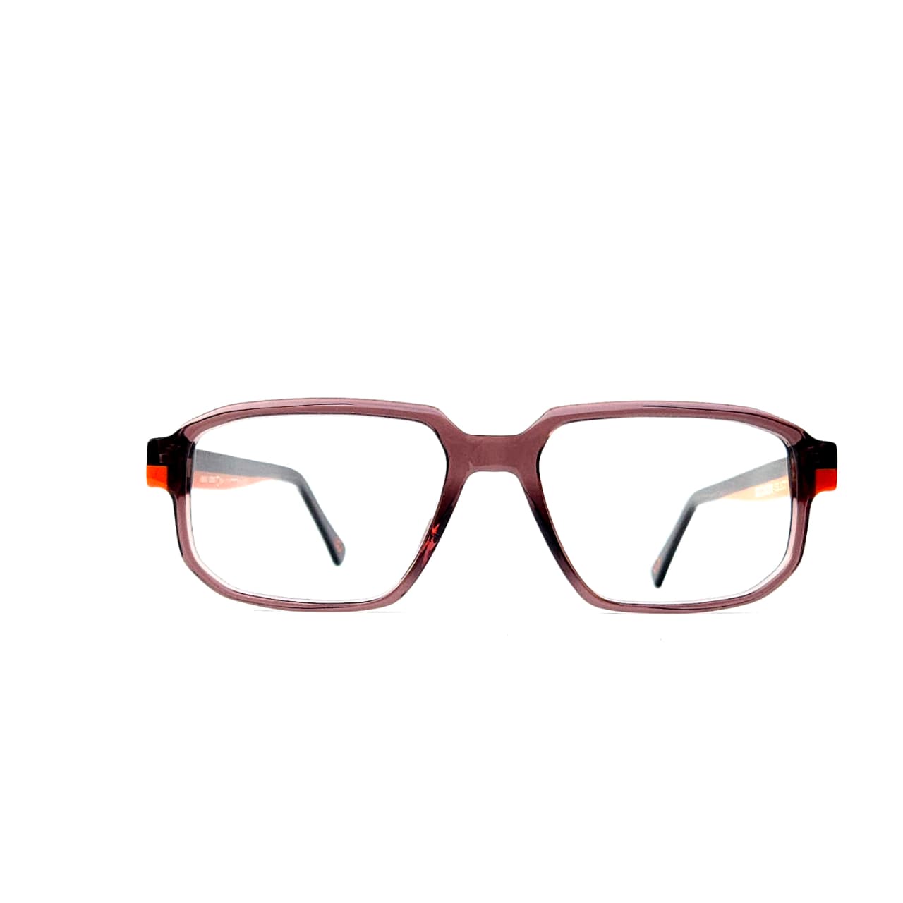 Skechers SKS 1008 Retro Geometric Eyeglasses – Smoked Purple Acetate with Neon Orange Accent Temples (Size: 54-19) - Image 2