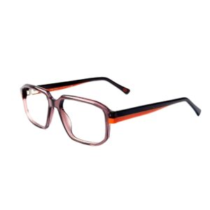 Skechers SKS 1008 Retro Geometric Eyeglasses – Smoked Purple Acetate with Neon Orange Accent Temples (Size: 54-19)