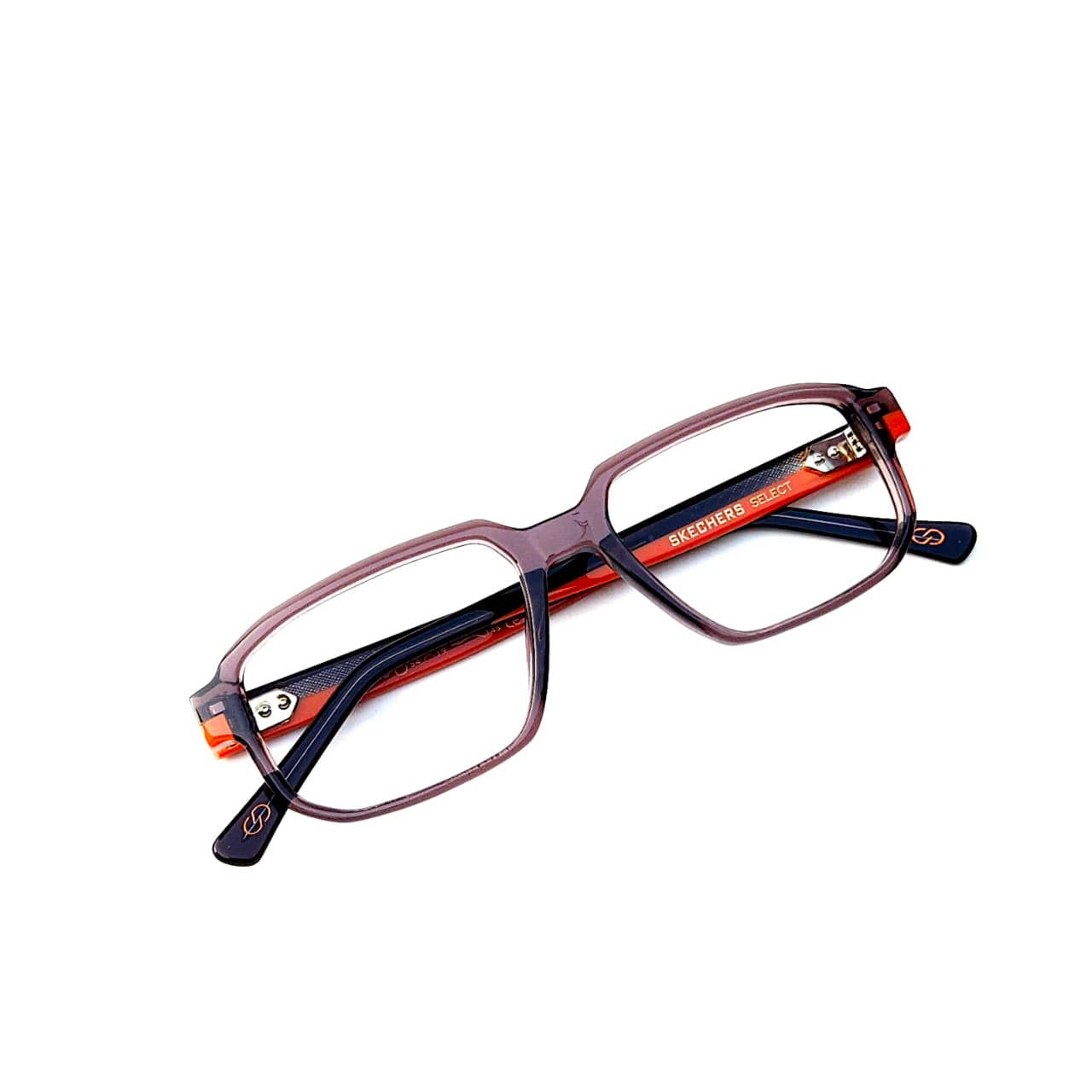 Skechers SKS 1008 Retro Geometric Eyeglasses – Smoked Purple Acetate with Neon Orange Accent Temples (Size: 54-19) - Image 5