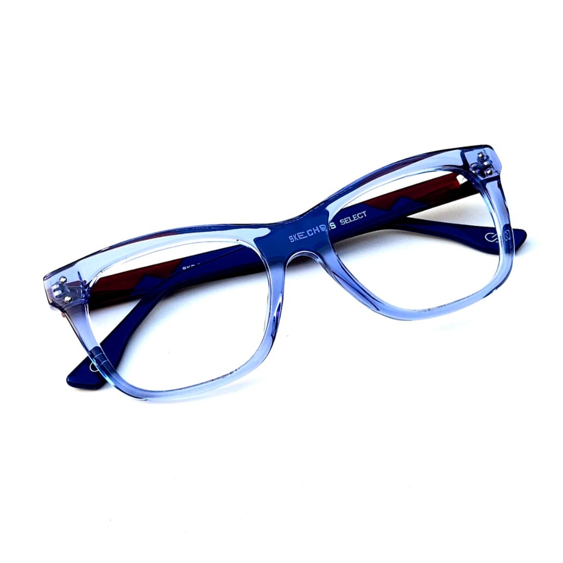 Skechers SKS 1007 Designer Cat-Eye Eyeglasses – Crystal Blue Acetate Frames with Two-Tone Temples (Size: 51-20) - Image 6