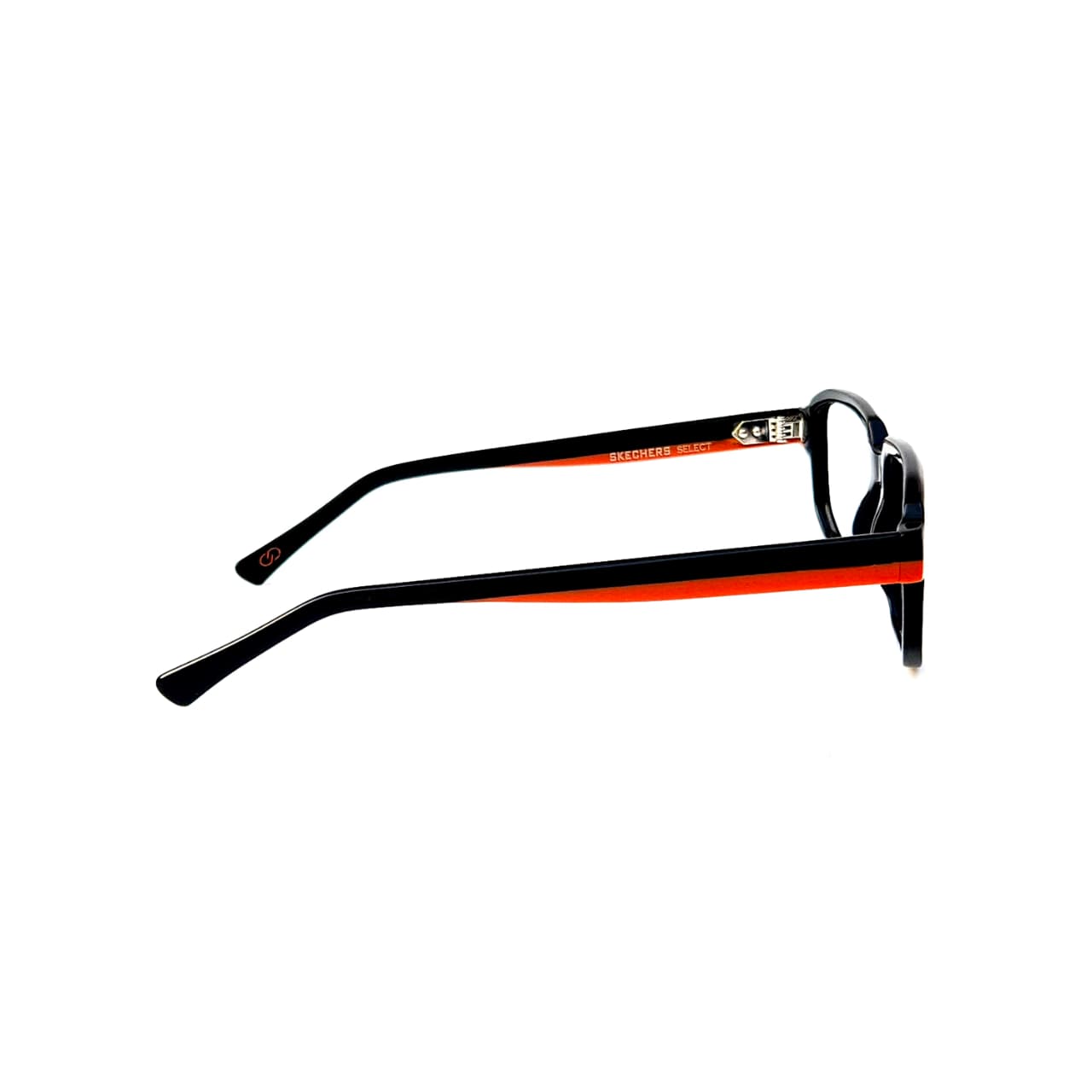 Skechers SKS 1008 Sport-Ready Rectangle Eyeglasses – Solid Black Acetate with Vibrant Orange Racing Stripe (Size: 54-19) - Image 3
