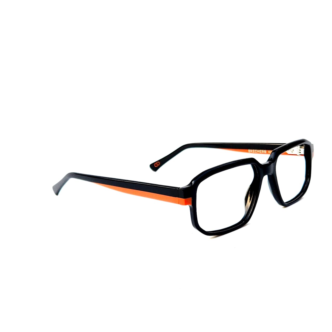 Skechers SKS 1008 Sport-Ready Rectangle Eyeglasses – Solid Black Acetate with Vibrant Orange Racing Stripe (Size: 54-19) - Image 4