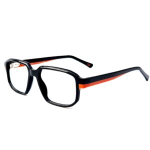 Skechers SKS 1008 Sport-Ready Rectangle Eyeglasses – Solid Black Acetate with Vibrant Orange Racing Stripe (Size: 54-19)