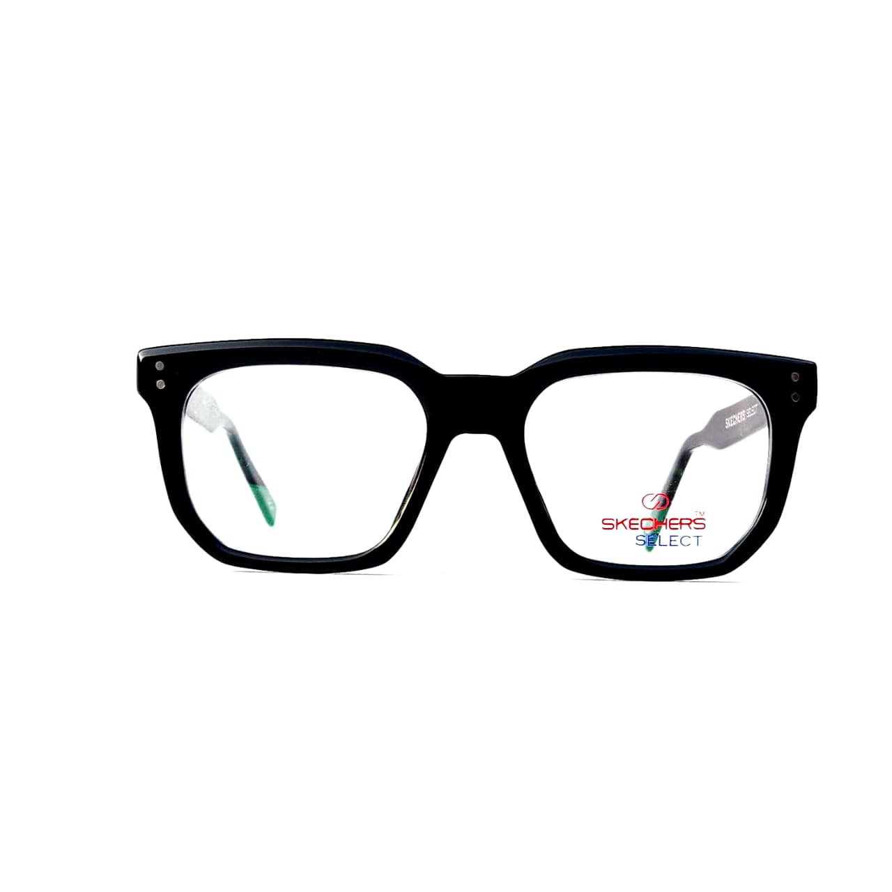 skechers sks 1010 dual tone square eyeglasses – matte black & electric blue layered acetate (size: 53 20)