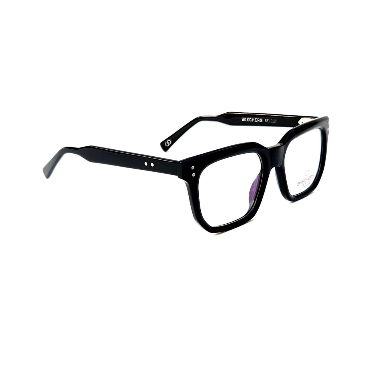 skechers sks 1010 dual tone square eyeglasses – matte black & electric blue layered acetate (size: 53 20)