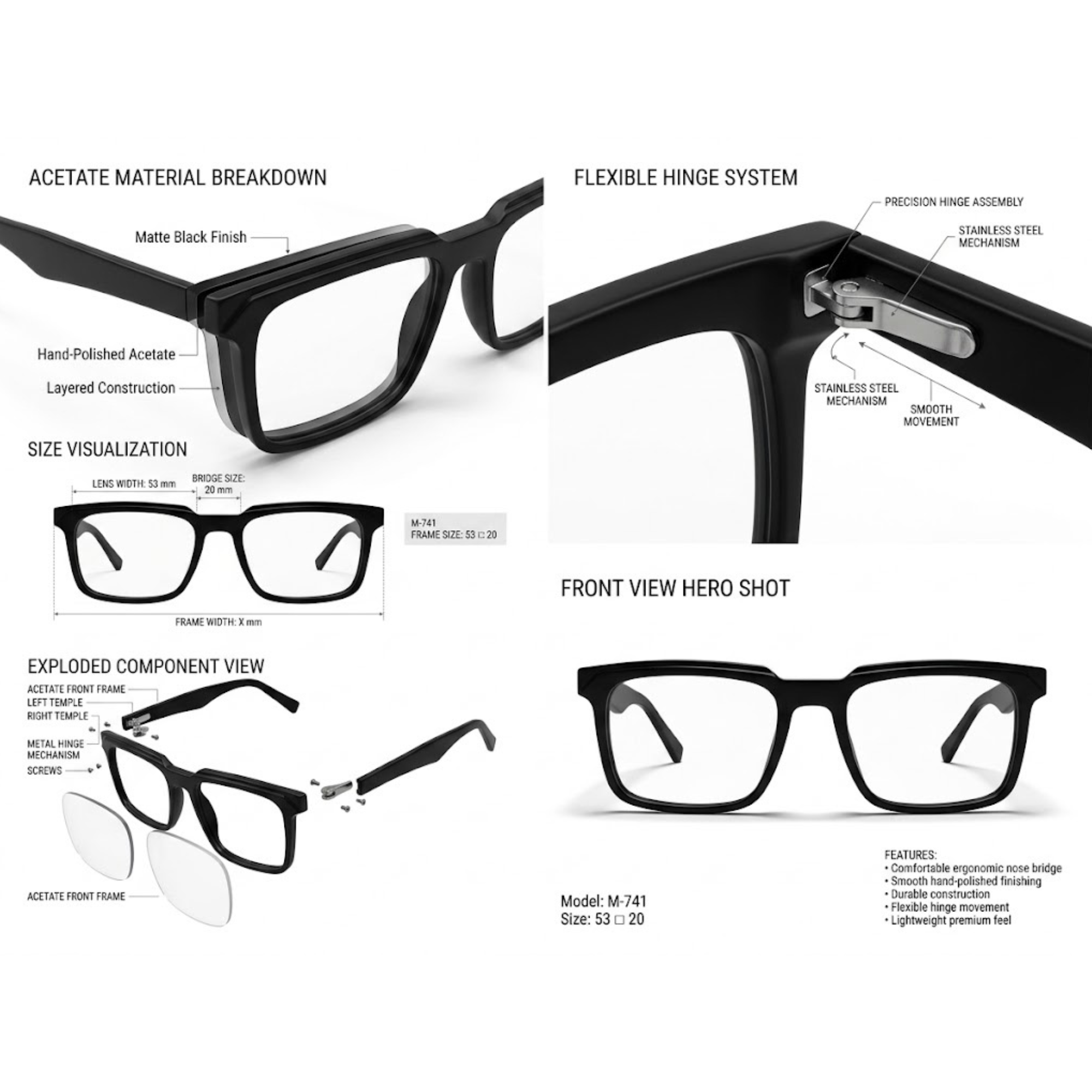 Skechers Men's Anti-Blue Light Rectangle Acetate Eyeglasses M741 53-20 - Image 7